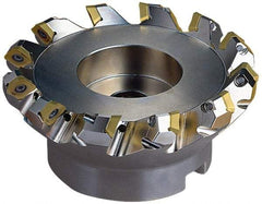 Seco - 5.47" Cut Diam, 1-1/2" Arbor Hole, 0.236" Max Depth of Cut, 45° Indexable Chamfer & Angle Face Mill - 8 Inserts, SE.X 43 Insert, Right Hand Cut, 8 Flutes, Through Coolant, Series R220.53 - Benchmark Tooling