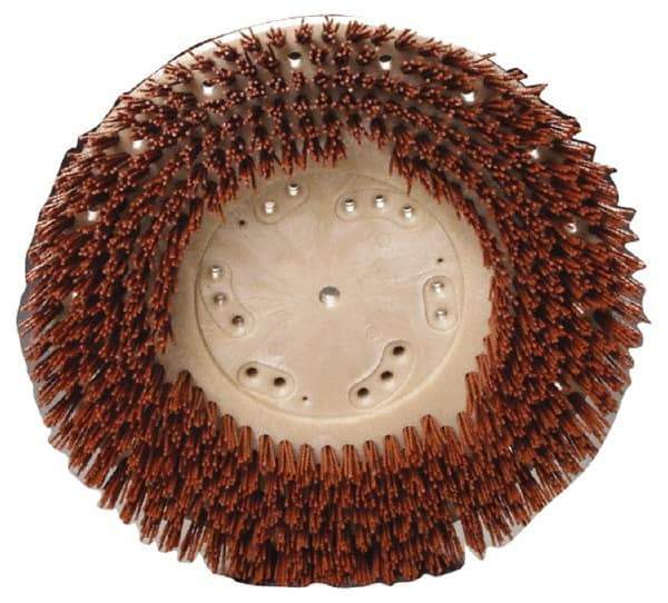 Made in USA - 18" Diam Floor Brush - 16" Machine, 1-1/2" Trim Length, Orange Pad, Nylon - Benchmark Tooling