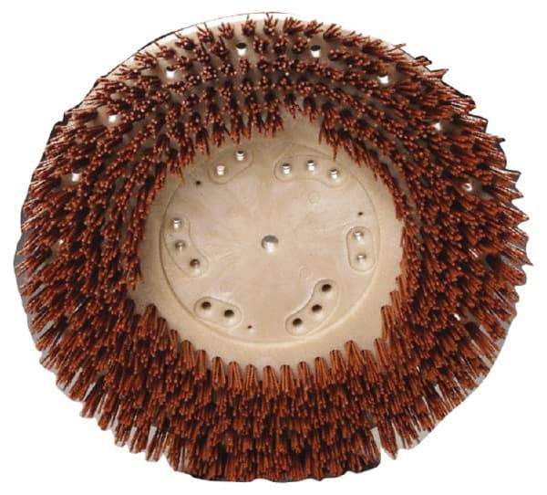 Made in USA - 15" Diam Floor Brush - 13" Machine, 1-1/2" Trim Length, Orange Pad, Nylon - Benchmark Tooling