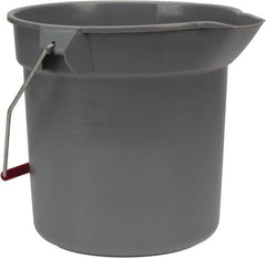 Rubbermaid - 10 Qt, 10-1/4" High, High-Density Polyethylene Round Gray Single Pail with Pour Spout - Handle Included, 10-1/2" Top Diam - Benchmark Tooling