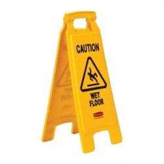 Rubbermaid - Caution - Wet Floor, 11" Wide x 25" High, Plastic Floor Sign - A-Frame, Black on Yellow, For Accident Prevention - Benchmark Tooling