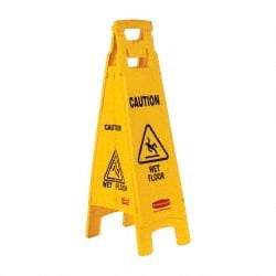 Rubbermaid - Caution - Wet Floor, 12" Wide x 37" High, Plastic Floor Sign - A-Frame, Black on Yellow, For Accident Prevention - Benchmark Tooling