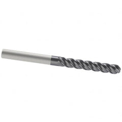 Accupro - 1/2" Diam, 3" LOC, 4 Flute Solid Carbide Ball End Mill - AlTiN Finish, Single End, 6" OAL, 1/2" Shank Diam, Spiral Flute - Benchmark Tooling