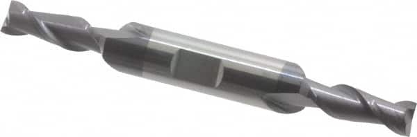 Accupro - 1/4", 5/8" LOC, 3/8" Shank Diam, 3" OAL, 2 Flute, Solid Carbide Square End Mill - Double End, AlTiN Finish, Spiral Flute, 40° Helix, Centercutting, Right Hand Cut, Right Hand Flute - Benchmark Tooling