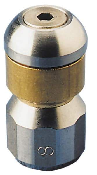 PRO-SOURCE - 3,000 psi Rotating, Stainless Steel, Sewer Pressure Washer Nozzle - 5.5mm Orifice Diam, 1/8" Thread, FPT, Polished - Benchmark Tooling