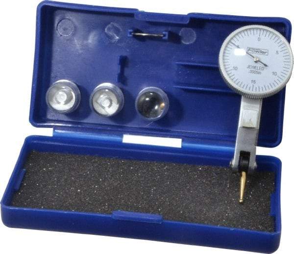 Fowler - 0.03 Inch Range, 0.0005 Inch Dial Graduation, Horizontal Dial Test Indicator - 1 Inch White Dial, 0-15-0 Dial Reading - Benchmark Tooling