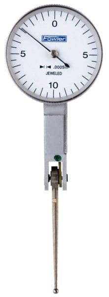 Fowler - 0.02 Inch Range, 0.0005 Inch Dial Graduation, Horizontal Dial Test Indicator - 1 Inch White Dial, 0-10-0 Dial Reading - Benchmark Tooling