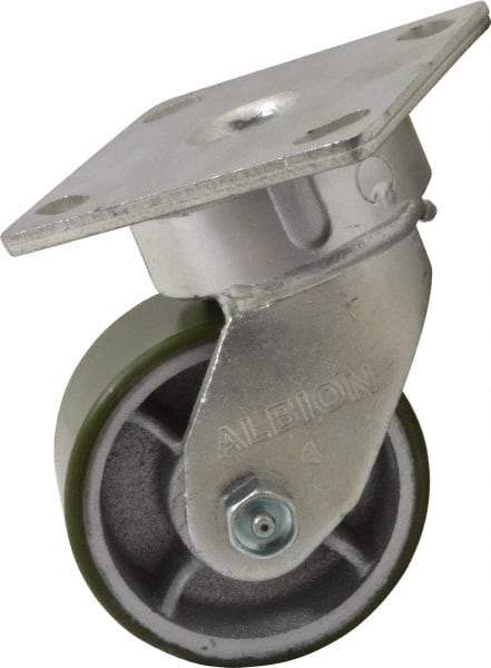 Albion - 4" Diam x 2" Wide x 5-5/8" OAH Top Plate Mount Swivel Caster - Polyurethane, 700 Lb Capacity, Roller Bearing, 4 x 4-1/2" Plate - Benchmark Tooling