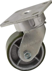 Albion - 4" Diam x 2" Wide x 5-5/8" OAH Top Plate Mount Swivel Caster - Polyurethane, 700 Lb Capacity, Roller Bearing, 4 x 4-1/2" Plate - Benchmark Tooling