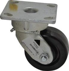 Albion - 4" Diam x 2" Wide x 5-5/8" OAH Top Plate Mount Swivel Caster - Phenolic, 800 Lb Capacity, Roller Bearing, 4 x 4-1/2" Plate - Benchmark Tooling