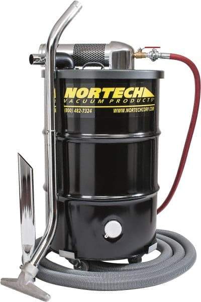 Guardair - 55 Gal Steel Tank, Air Powered Pneumatic Canister Wet/Dry Vacuum - 15 Peak hp, 20' Hose Fitting, Cartridge Filter, Accessories Included - Benchmark Tooling