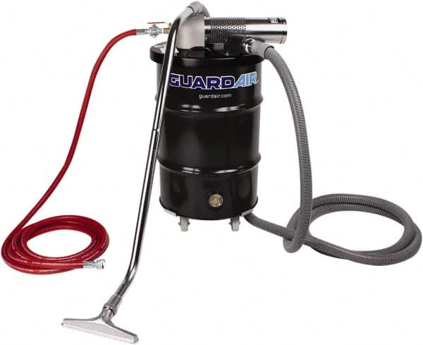 Guardair - 30 Gal Steel Tank, Air Powered Pneumatic Canister Wet/Dry Vacuum - 10 Peak hp, 20' Hose Fitting, Cartridge Filter, Accessories Included - Benchmark Tooling