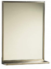 Made in USA - 18 Inch Wide x 24 Inch High, Theft Resistant Rectangular Glass Washroom Mirror - 5 Inch Deep Shelf, Stainless Steel Frame - Benchmark Tooling