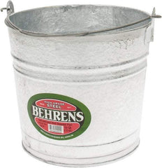 PRO-SOURCE - 10 Qt, 10-1/4" High, Galvanized Steel Round Gray Single Pail - Handle Included, 11" Top Diam - Benchmark Tooling