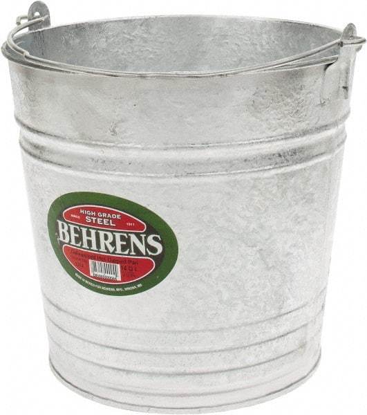 PRO-SOURCE - 14 Qt, 11-1/2" High, Galvanized Steel Round Gray Single Pail - Handle Included, 12-3/4" Top Diam - Benchmark Tooling