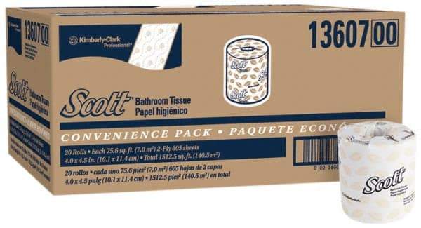 Scott - 4" Sheet Width, Standard Roll Toilet Tissue - 605 Sheets per Roll, 2 Ply, White, Recycled Fiber - Benchmark Tooling