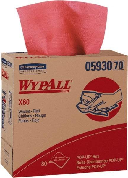 WypAll - Dry Shop Towel/Industrial Wipes - Pop-Up, 16-3/4" x 9" Sheet Size, Red - Benchmark Tooling