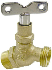 B&K Mueller - 3/4" Pipe, 125 psi WOG Rating, Brass Hose Bibb, Stop Valve - Loose Key Handle, MNPT x GHT End Connections - Benchmark Tooling