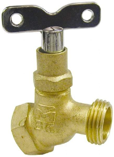 B&K Mueller - 3/4" Pipe, 125 psi WOG Rating, Brass Hose Bibb, Stop Valve - Loose Key Handle, FNPT x GHT End Connections - Benchmark Tooling