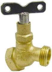 B&K Mueller - 1/2" Pipe, 125 psi WOG Rating, Brass Hose Bibb, Stop Valve - Loose Key Handle, FNPT x GHT End Connections - Benchmark Tooling
