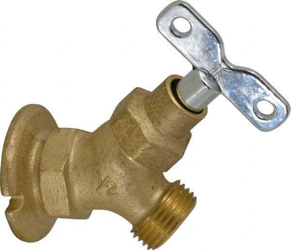 B&K Mueller - 1/2" Pipe, Brass Coated Brass Sillcock with Lockshield - Loosekey Handle, FNPT x GHT End Connections, 150 psi WOG Rating - Benchmark Tooling