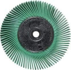 3M - 6" Diam, 1/2" Max Face Width, Plain Hole Radial Bristle Brush - 50 Grit, Coarse Grade, 6,000 Max RPM, Green - Benchmark Tooling