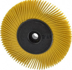 3M - 6" Diam, 1/2" Max Face Width, Plain Hole Radial Bristle Brush - 80 Grit, Medium Grade, 6,000 Max RPM, Yellow - Benchmark Tooling