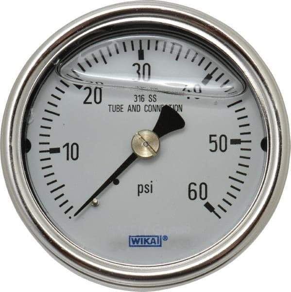 Wika - 2-1/2" Dial, 1/4 Thread, 0-60 Scale Range, Pressure Gauge - Center Back Connection Mount, Accurate to 2-1-2% of Scale - Benchmark Tooling