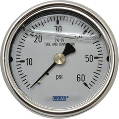 Wika - 2-1/2" Dial, 1/4 Thread, 0-60 Scale Range, Pressure Gauge - Center Back Connection Mount, Accurate to 2-1-2% of Scale - Benchmark Tooling