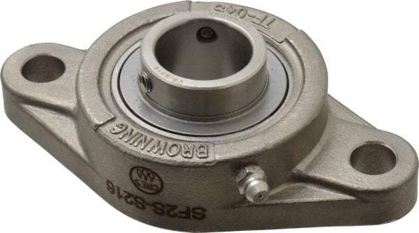 Browning - 1" ID, 4-7/8" OAL x 2-11/16" OAH 2-Bolt Flange - 1,651 Lb Static Cap, 2,801 Lb Dyn Cap, 3-57/64" Btw Mnt Hole Ctrs, Stainless Steel - Benchmark Tooling