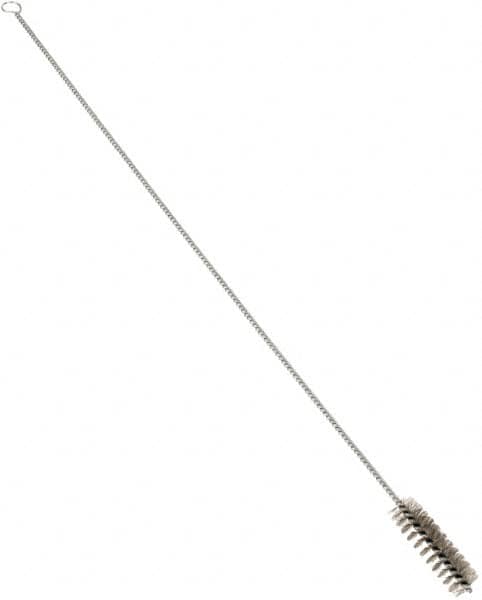 Schaefer Brush - 3" Long x 7/8" Diam Stainless Steel Long Handle Wire Tube Brush - Single Spiral, 27" OAL, 0.007" Wire Diam, 3/8" Shank Diam - Benchmark Tooling