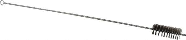 Schaefer Brush - 3" Long x 1-1/4" Diam Stainless Steel Long Handle Wire Tube Brush - Single Spiral, 27" OAL, 0.007" Wire Diam, 3/8" Shank Diam - Benchmark Tooling