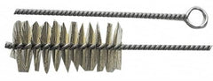 Schaefer Brush - 3" Long x 1-1/4" Diam Brass Long Handle Wire Tube Brush - Single Spiral, 27" OAL, 0.008" Wire Diam, 3/8" Shank Diam - Benchmark Tooling