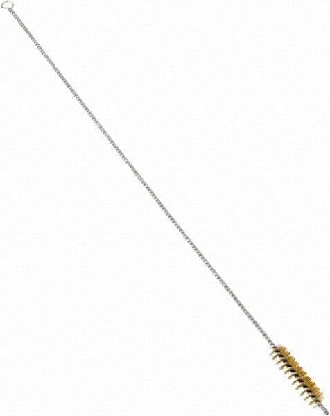 Schaefer Brush - 3" Long x 3/4" Diam Brass Long Handle Wire Tube Brush - Single Spiral, 27" OAL, 0.006" Wire Diam, 3/8" Shank Diam - Benchmark Tooling