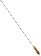 Schaefer Brush - 3" Long x 7/8" Diam Brass Long Handle Wire Tube Brush - Single Spiral, 27" OAL, 0.006" Wire Diam, 3/8" Shank Diam - Benchmark Tooling