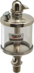 Trico - 1 Outlet, Glass Bowl, 2.5 Ounce Manual-Adjustable Oil Reservoir - 1/4 NPT Outlet, 2-1/8" Diam x 5-7/16" High - Benchmark Tooling