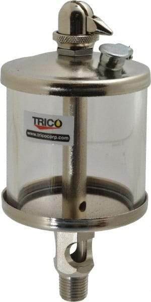 Trico - 1 Outlet, Glass Bowl, 5 Ounce Manual-Adjustable Oil Reservoir - 1/4 NPT Outlet, 2-5/8" Diam x 6-1/16" High - Benchmark Tooling