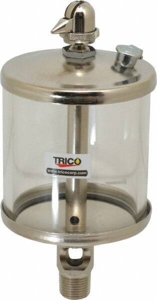 Trico - 1 Outlet, Glass Bowl, 10 Ounce Manual-Adjustable Oil Reservoir - 3/8 NPT Outlet, 3-1/8" Diam x 6-13/16" High - Benchmark Tooling