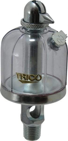 Trico - 1 Outlet, Acrylic Bowl, 2 Ounce Manual-Adjustable Oil Reservoir - 1/4 NPT Outlet, 1-15/16" Diam x 4-1/2" High - Benchmark Tooling