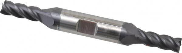 Accupro - 1/4", 5/8" LOC, 3/8" Shank Diam, 3" OAL, 4 Flute, Solid Carbide Square End Mill - Double End, AlTiN Finish, Spiral Flute, 40° Helix, Centercutting, Right Hand Cut, Right Hand Flute - Benchmark Tooling