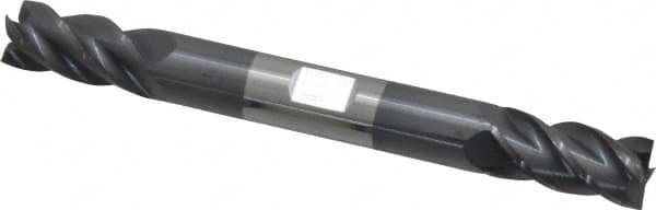 Accupro - 3/8", 3/4" LOC, 3/8" Shank Diam, 3-1/2" OAL, 4 Flute, Solid Carbide Square End Mill - Double End, AlTiN Finish, Spiral Flute, 40° Helix, Centercutting, Right Hand Cut, Right Hand Flute - Benchmark Tooling