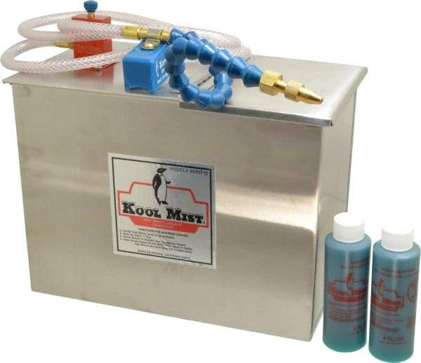 Kool Mist - 1 Outlet, 3 Gal Tank Capacity, Stainless Steel Tank Mist Coolant System - 4' Coolant Line Length, 12" Hose Length, 5/16" Nozzle Diam - Benchmark Tooling