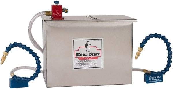 Kool Mist - 3 Outlet, 3 Gal Tank Capacity, Stainless Steel Tank Mist Coolant System - 4' Coolant Line Length, 12" Hose Length, 5/16" Nozzle Diam - Benchmark Tooling