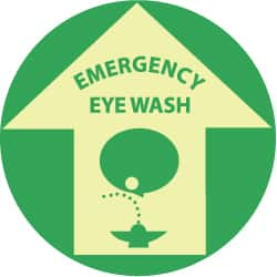 NMC - Emergency Eye Wash, Anti-Skid Polyester Floor Sign - Round, Green on Yellow (Glow), Adhesive Backed, For First Aid - Benchmark Tooling