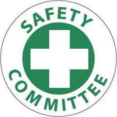 NMC - Safety Committee, Hard Hat Label - Green on White, 2" Thick, For Accident Prevention - Benchmark Tooling