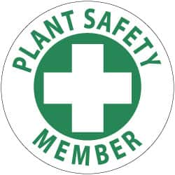 NMC - Plant Safety Member, Hard Hat Label - Green on White, 2" Thick, For Accident Prevention - Benchmark Tooling