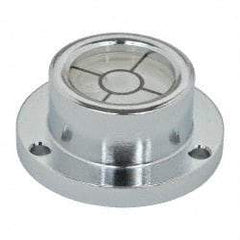 Geier & Bluhm, Inc. - 1 Inch Base Diameter x 0.44 Inch Overall Height, 1 Circle, Brass Bull's Eye Circular Level - 0.22 Inch Vial Diameter, 1/2 Inch Inner Diameter, 0.093 Inch Mounting Hole Diameter, 0.1 Inch Sensitivity, -40 to 160°F, Cross Lines - Benchmark Tooling