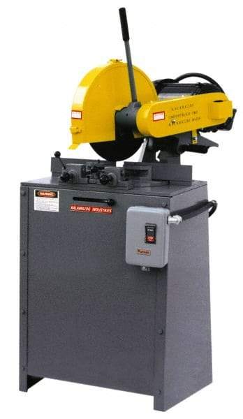 Kalamazoo - 14" Blade Diam, 1" Arbor Hole, Miter Chop & Cutoff Saw - 3 Phase, 4,400 RPM, 5 hp, 220/440 Volts, 2-1/2" in Solids at 90°, 2-1/2" in Solids at 45°, 3" in Pipe at 45° - Benchmark Tooling