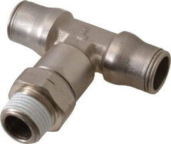 Legris - 1/2" Outside Diam, 3/8 NPT, Nickel Plated Brass Push-to-Connect Tube Male Swivel Branch Tee - 290 Max psi, Tube to Male NPT Connection, Buna Nitrile O-Ring - Benchmark Tooling