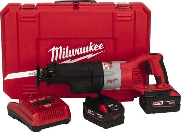 Milwaukee Tool - 28V, 0 to 2,000, 0 to 3,000 SPM, Cordless Reciprocating Saw - 1-1/8" Stroke Length, 15-7/8" Saw Length, 2 Lithium-Ion Batteries Included - Benchmark Tooling